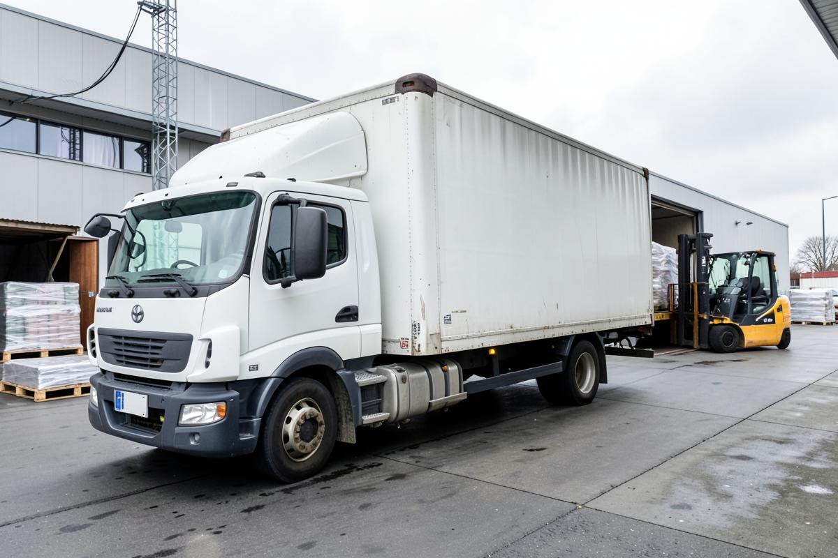 Vrachtwagen die bij een laaddock wordt geladen met pallets